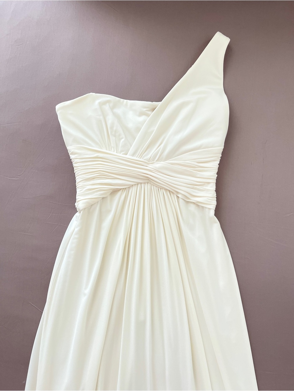 BCBGMaxAzria One-Shoulder Cream Drape Gown, XS